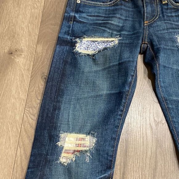 AG Adriano Goldschmied Tomboy Boyfriend Distressed Cropped Blue Denim Jeans 24 - Picture 5 of 12